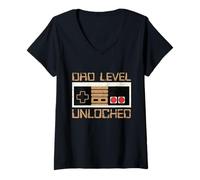 Femme Vous Avez atteint Le Niveau de Papa et Vous serez bientôt débloqué pour Devenir Papa Future Daddy T-Shirt avec Col en V
