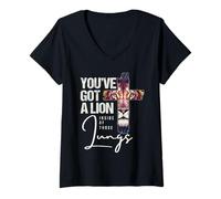 Femme Vous Avez Un Lion dans Ces poumons Jesus Christian Lion T-Shirt avec Col en V