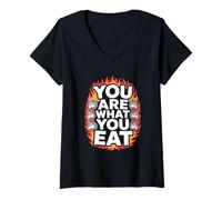 Femme Vous êtes ce Que Vous Mangez - Un Dicton Amusant : Wolf Flames T-Shirt avec Col en V