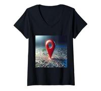 Femme Vous êtes Ici Emplacement de Voyage GPS Pin T-Shirt avec Col en V