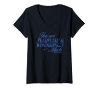 Femme Vous êtes terriblement et merveilleusement Fait chrétien des versets de la Bible T-Shirt avec Col en V