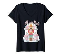 Femme Vous Êtes Tous des Noix Casse-Noisette Pyjama De Noël Drôle T-Shirt avec Col en V