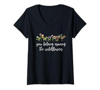 Femme Vous Faites Partie des Plantes Wildflowers Wildflower Lover Botanical T-Shirt avec Col en V