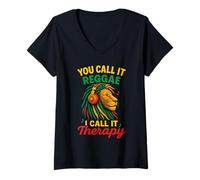 Femme Vous l'appelez reggae je l'appelle thérapie, Jamaïcain Rasta T-Shirt avec Col en V