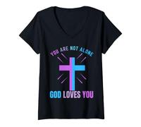 Femme Vous n'êtes Pas Seul, Dieu Vous Aime, survivez à Vos pensées suicidaires T-Shirt avec Col en V