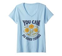 Femme Vous Pouvez Faire des Choses Difficiles Motivation Florale rétro T-Shirt avec Col en V