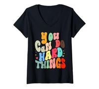 Femme Vous Pouvez Faire des Choses Difficiles | Professeur, conseiller Scolaire inspirant T-Shirt avec Col en V