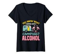 Femme Vous savez ce qui rime avec le camping et l'alcool bière T-Shirt avec Col en V