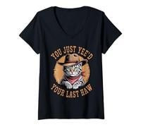 Femme Vous venez de voir votre dernier Haw Western Cat Cowboy T-Shirt avec Col en V