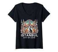 Femme Voyage à Istanbul - Ville des chats, Turquie T-Shirt avec Col en V