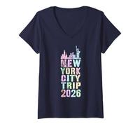Femme Voyage à New York City Trip 2026 Vacation Maman Papa I Survived Cab T-Shirt avec Col en V