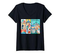 Femme Voyage Brazil Rio de Janeiro Sao Paolo Family Vacation Tee T-Shirt avec Col en V