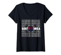 Femme Voyage Corée du Sud Drapeau coréen Typographie Voyage T-Shirt avec Col en V