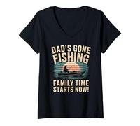 Femme Voyage de pêche pour papa - Aventure en bateau pour papa, pêche en famille T-Shirt avec Col en V