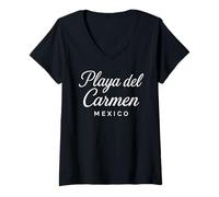 Femme Voyage de Vacances dans Un Complexe Mexicain rétro à Playa Del Carmen, au Mexique T-Shirt avec Col en V
