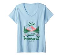 Femme Voyage de Vacances de Fin de Semaine sur Le lac Santa Fe Nouveau-Mexique T-Shirt avec Col en V