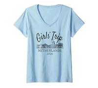 Femme Voyage des filles aux Pays-Bas 2026 | Vacances de voyage pour filles T-Shirt avec Col en V