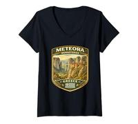 Femme Voyage des monastères des Météores à Meteora Helas Grèce T-Shirt avec Col en V
