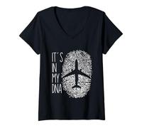 Femme Voyage en Avion Empreinte Digitale Avion Voyageurs Monde T-Shirt avec Col en V
