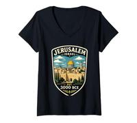 Femme Voyage en Famille à Jérusalem Israël Vacances à Jérusalem T-Shirt avec Col en V