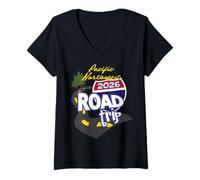 Femme Voyage en Voiture dans Le Nord-Ouest du Pacifique 2026 T-Shirt avec Col en V