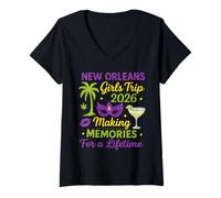 Femme Voyage Entre Filles à la Nouvelle-Orléans 2026, Bachelor Besties Party Matching T-Shirt avec Col en V