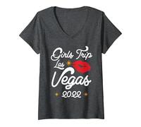 Femme Voyage Entre Filles à Las Vegas 2022 Vacances à Las Vegas T-Shirt avec Col en V, Chiné Foncé, XXL