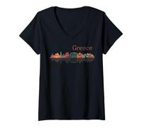 Femme Voyage Europe Grèce Athènes Santorini Crète Grec Vacances T-Shirt avec Col en V