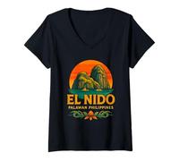 Femme Voyage île Tropicale El Nido Palawan Philippines T-Shirt avec Col en V