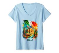 Femme Voyage Italie Drapeau Italie Vacances Souvenir Florence T-Shirt avec Col en V