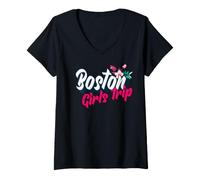 Femme Voyage pour Filles à Boston, Escapade d'un W nd 2023 | Vacation Floral T-Shirt avec Col en V