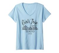 Femme Voyage pour filles à Tokyo Japon 2026 | Vacances de voyage pour filles T-Shirt avec Col en V