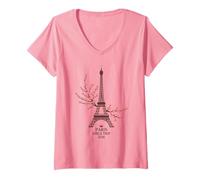 Femme Voyage rétro pour Filles à Paris 2026, vol pour Mamans, Fabuleuses Vacances T-Shirt avec Col en V