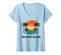Femme Voyage sur l'île d'Okinawa, Japon Vacances d'été touristiques T-Shirt avec Col en V