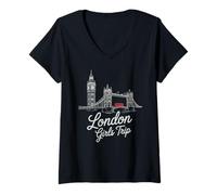 Femme Voyage Vintage pour Filles à Londres, Meilleures Mamans, Meilleure Amie, Reine, Royaume-Uni T-Shirt avec Col en V