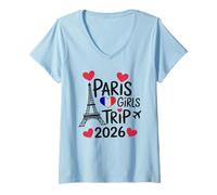 Femme Voyage Vintage pour Filles À Paris 2026 Les Meilleures Vacances de Tous Les Temps T-Shirt avec Col en V