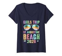 Femme Voyage Vintage pour Filles À St Augustine Beach 2026 Vacay Holiday T-Shirt avec Col en V