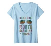 Femme Voyage Vintage pour Filles en Caroline du Nord 2026 Vacay Vacay Vacances Voyage T-Shirt avec Col en V