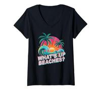 Femme Voyage Vintage What's UP Beaches Vacation Surf Salty Travel T-Shirt avec Col en V