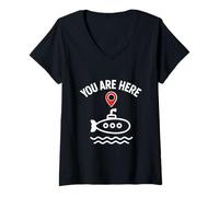 Femme Voyageur de Vacances sous-Marin « You are Here » T-Shirt avec Col en V