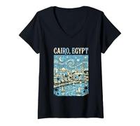Femme Voyageur Le Caire Égypte Aventure Voyage T-Shirt avec Col en V