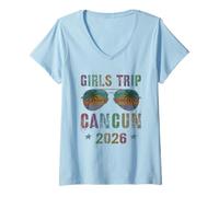 Femme Voyagez pour Filles impertinentes Cancun 2026 Mode vol Vacances T-Shirt avec Col en V