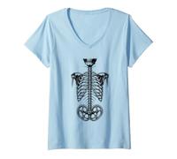 Femme VTT Downhill Squelette Vintage Anatomie T-Shirt avec Col en V