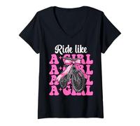 Femme VTT drôle vélo de montagne fille maman roule comme une fille T-Shirt avec Col en V