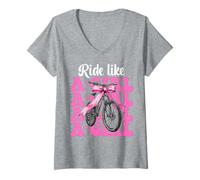 Femme VTT drôle vélo de montagne fille maman roule comme une fille T-Shirt avec Col en V