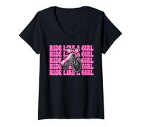 Femme VTT drôle vélo de montagne fille maman roule comme une fille T-Shirt avec Col en V