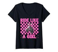 Femme VTT drôle vélo de montagne fille maman roule comme une fille T-Shirt avec Col en V