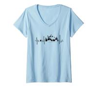 Femme VTT et montagnes battement de cœur J'aime les montagnes et le VTT T-Shirt avec Col en V
