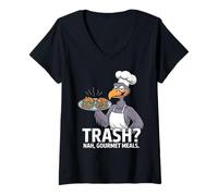 Femme Vulture Trash Nah Gourmet Meals Humour T-Shirt avec Col en V