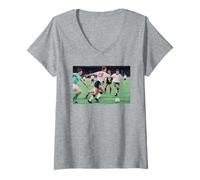 Femme W Germany England World Cup Turin 1990 Ballon de Football Demi-Finale T-Shirt avec Col en V